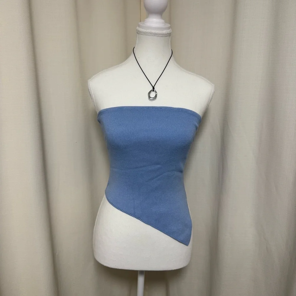 DYNAMITE Light blue Strapless knit Top - Picture 3 of 8